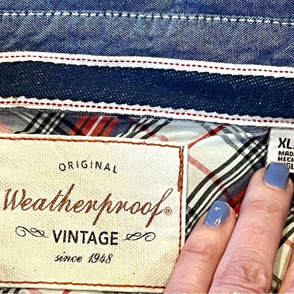 Weatherproof Vintage Blue and White Plaid Shirt
